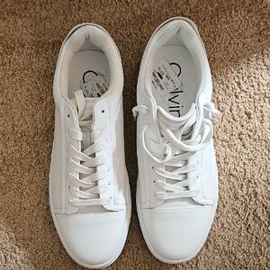 Calvin Klein Clean White Leather Lace-Up Sneakers